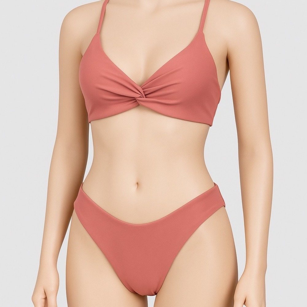 Zaful‎ Dusty Rose Pink Bikini Set Women's Medium Bow Front Triangle Top Swimwear